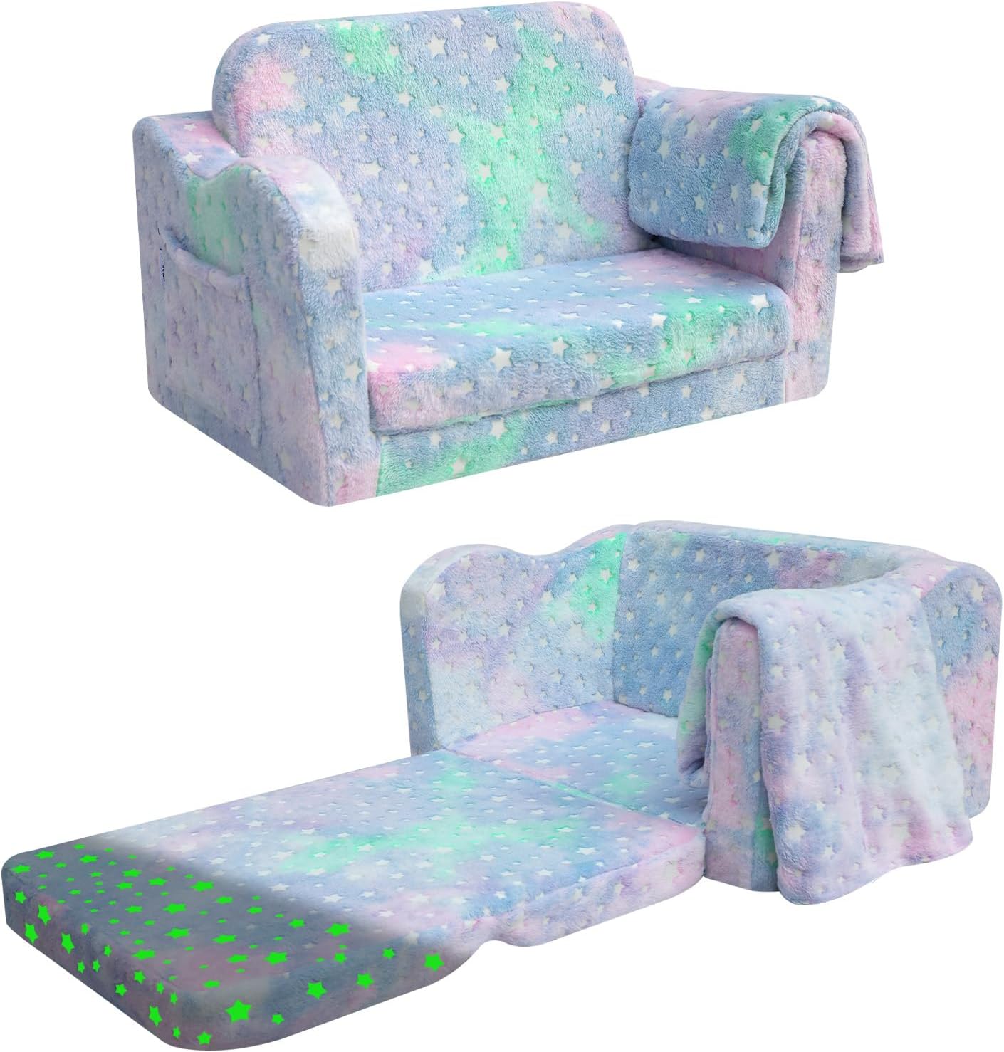 MeMoreCool Kids Couch, Folding Kids Sofa Bed, Toddler Convertible Sofa Chair to...