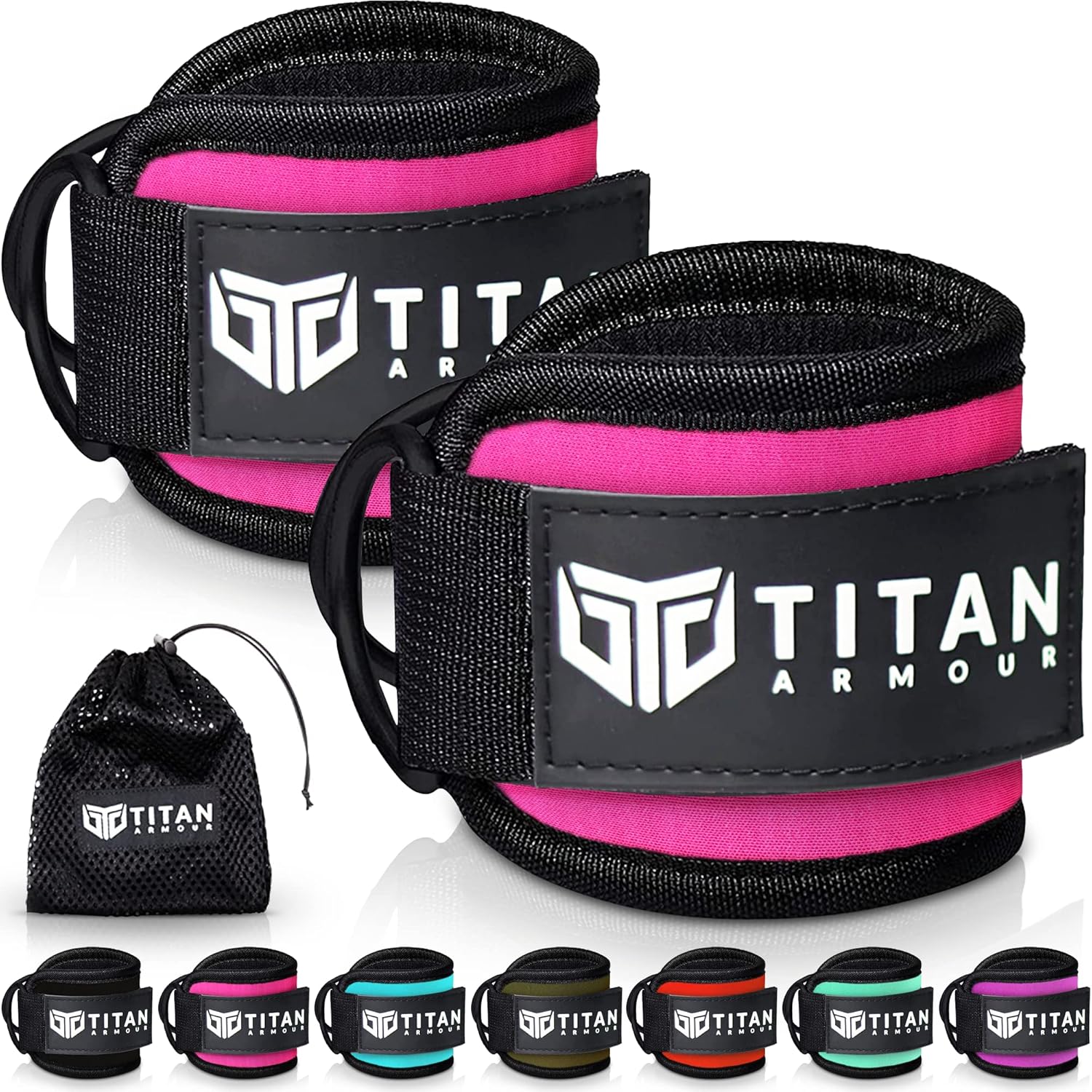 Titan Armour® Ankle Straps for Cable Machines | Gym Cuffs w/Heavy-Duty Steel Dou...