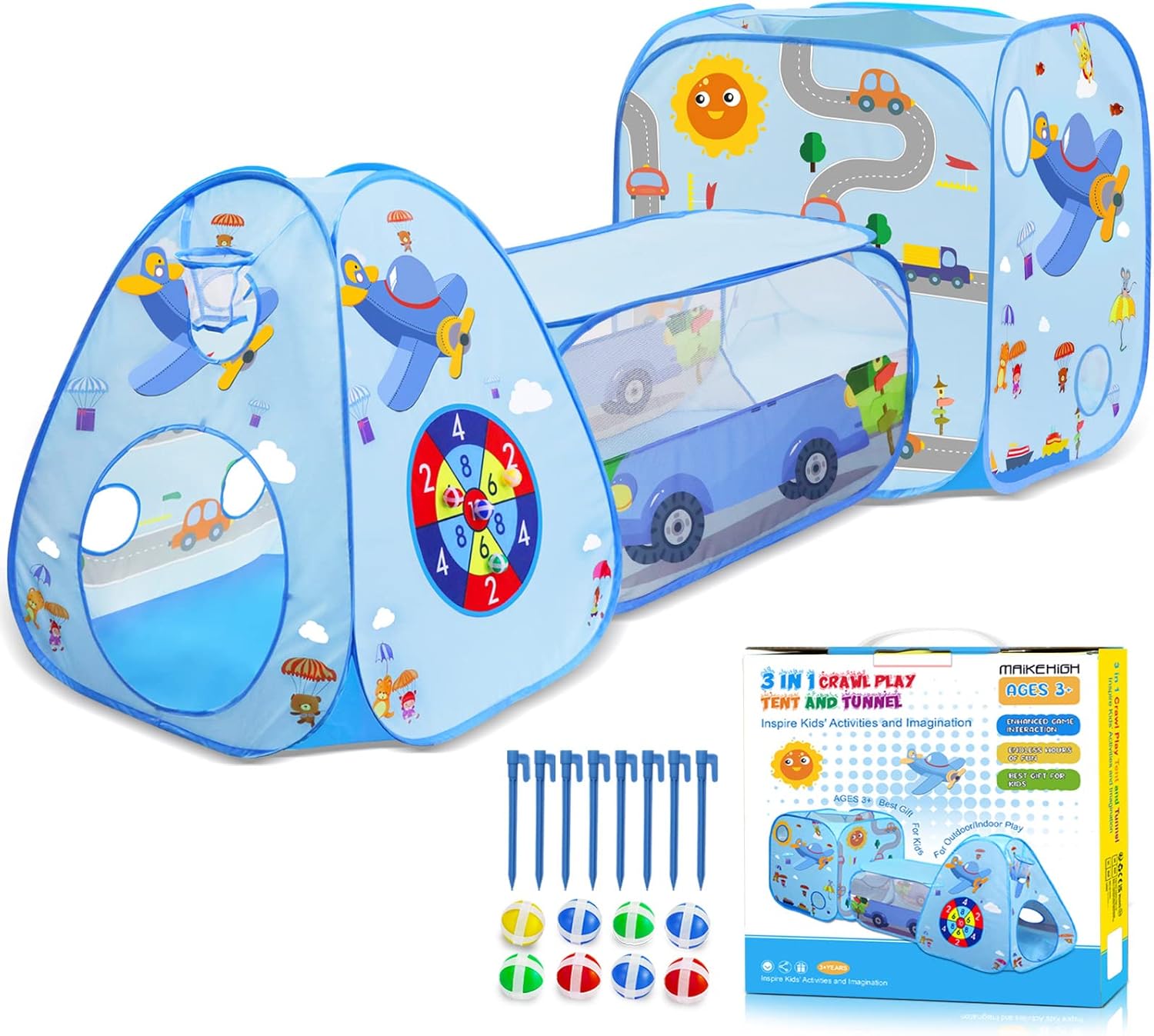 MAIKEHIGH Kids Play Tent and Tunnel, 3 in 1 Pop Up Play Tent Ball Pit for Toddle...