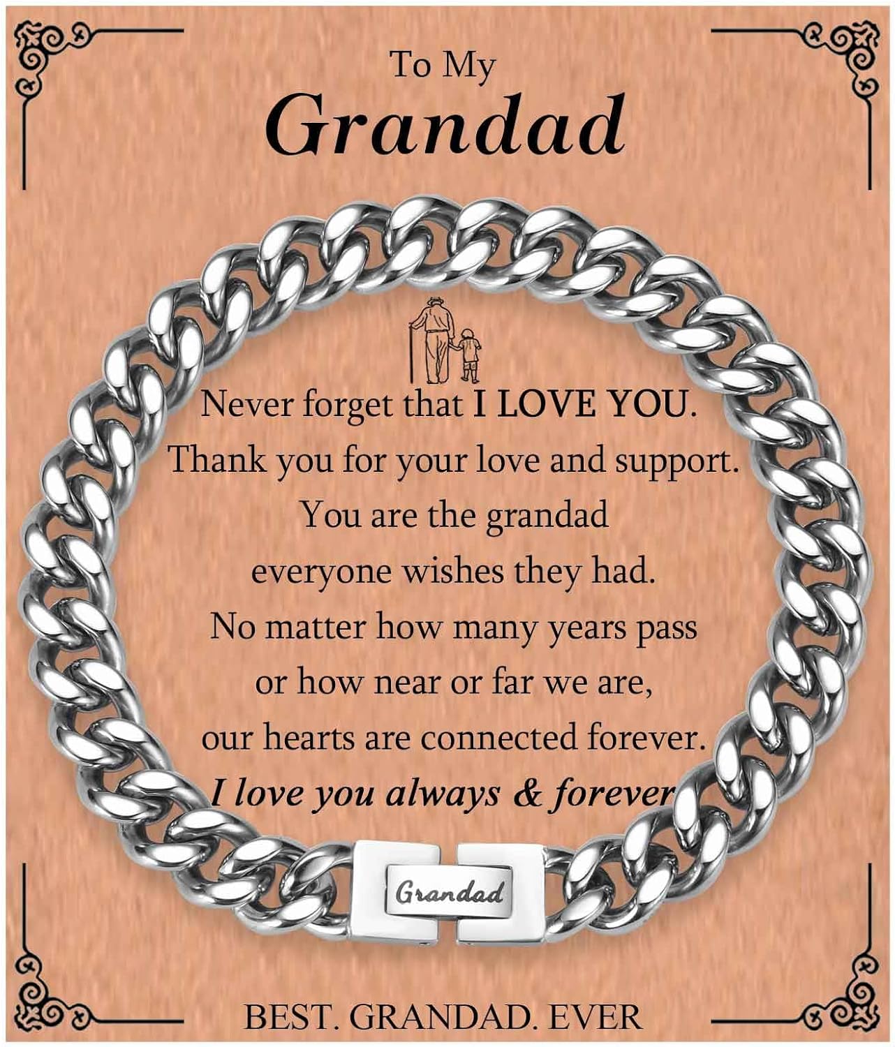 KORAS Dad Son Grandson Gifts, Cuban Chain Bracelet Gifts for Grandad Uncle Nephe...