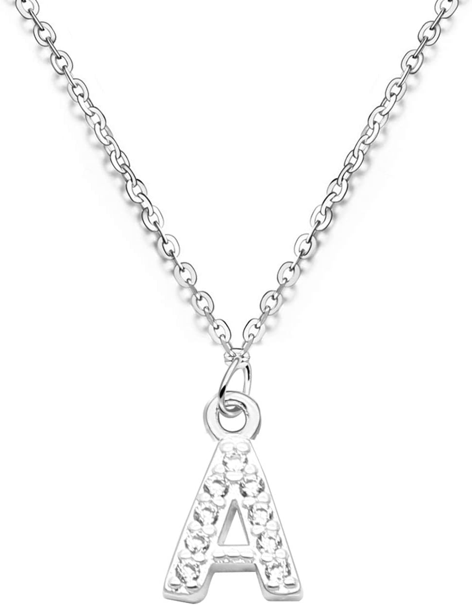 bifriend S925 Silver A-Z 26 Initial Crystal Pendant Chain Choker Necklace For Wo...