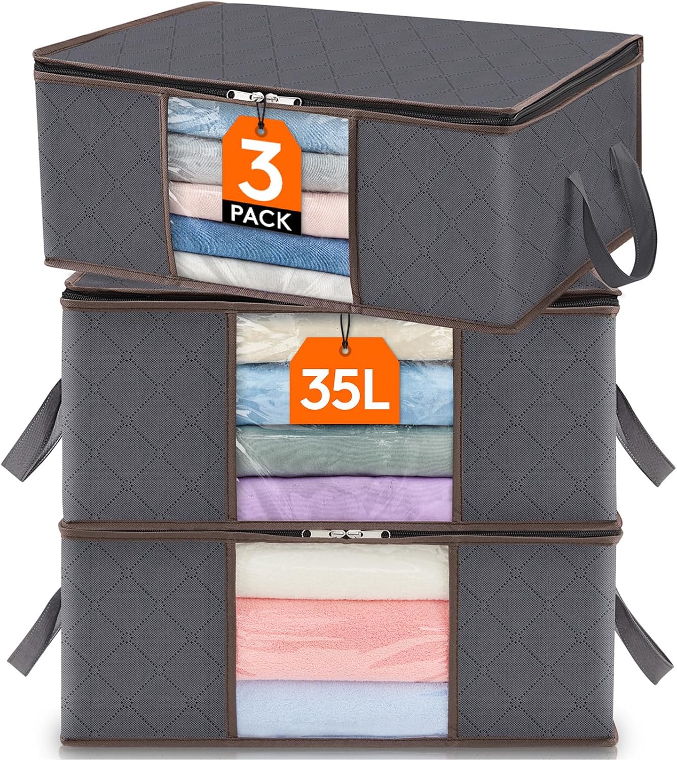 Lifewit 35L Clothes Storage Bag Foldable Storage Boxes with Lids Underbed Wardro...