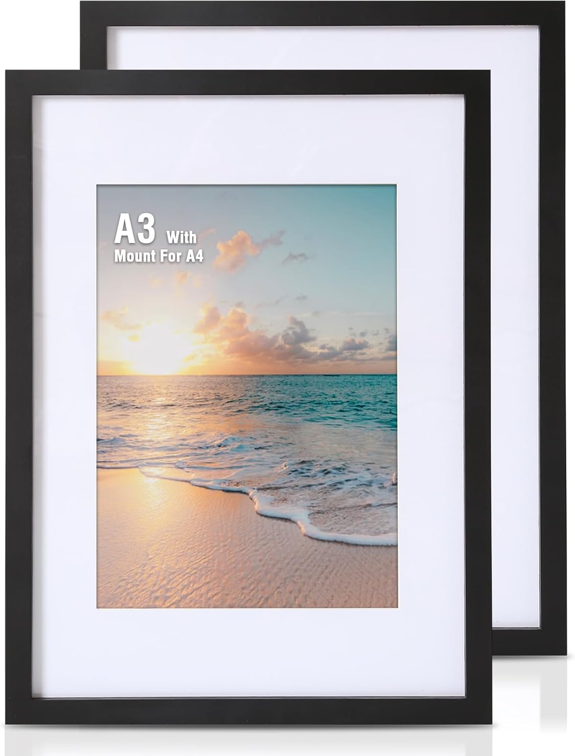 Cispree A3 Photo Frame -2 Pack, A3 Wooden Picture Frames with Mount for A4 Print...