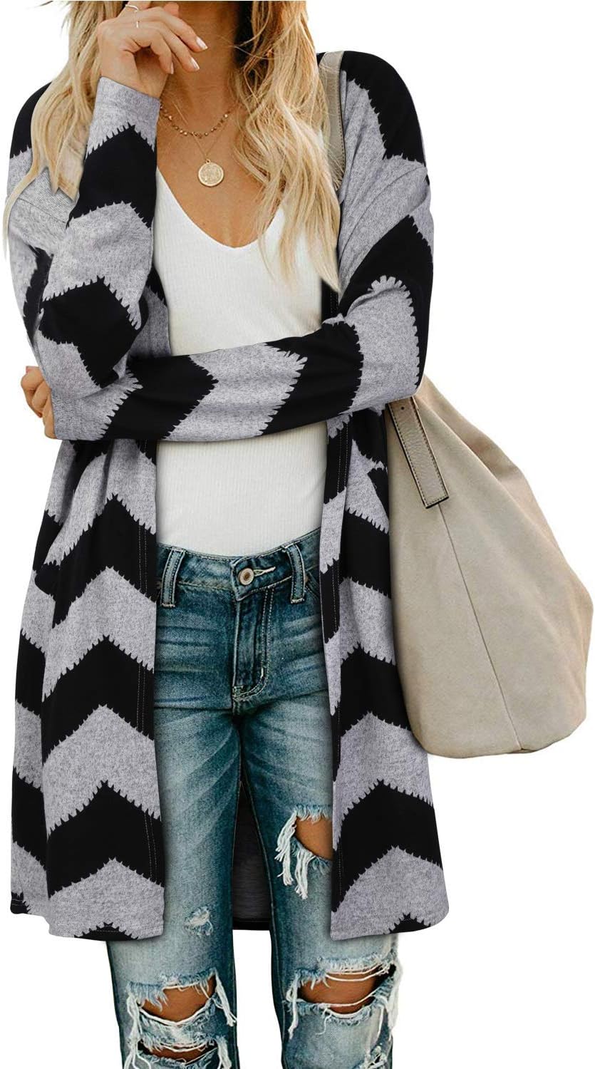 OUGES Women's Summer Long Cardigan Lightweight Long Sleeve Ladies Open Front Cas...