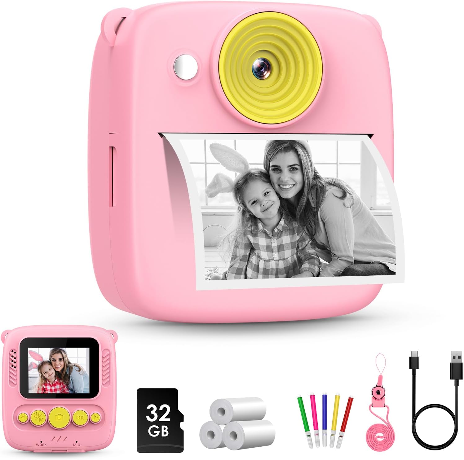 Gofunly Kids Camera Instant Print, 1080P Kids Digital Camera with 32GB Card & 3...