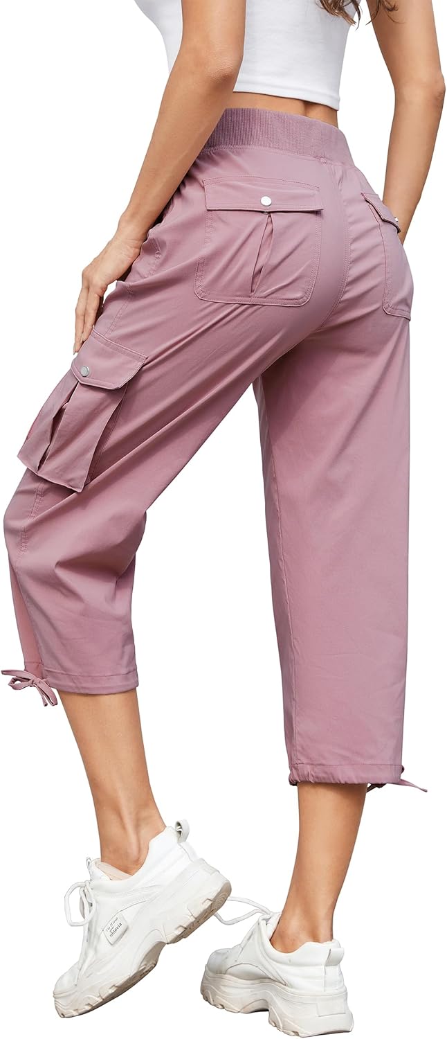 Hormtaer Women Cropped Trousers Cargo Summer Capri Joggers Ladies Pants 3/4 Leng...