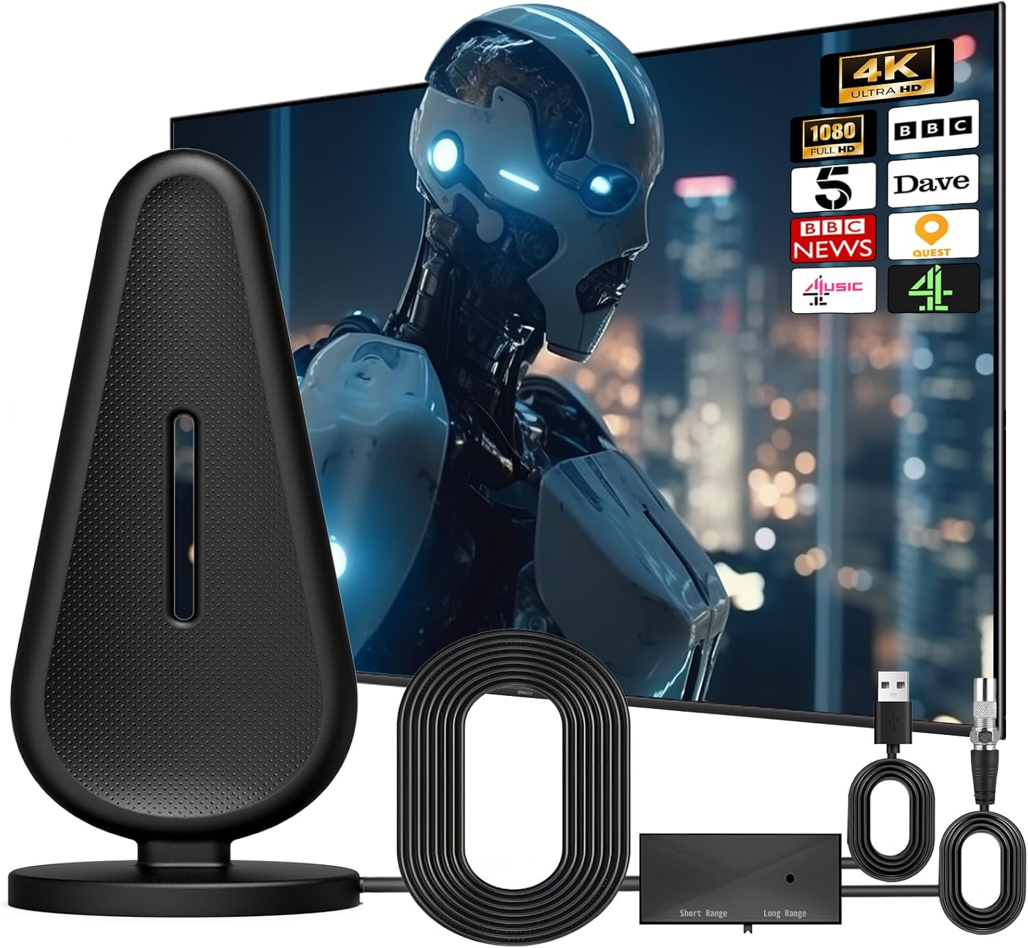 TV Aerial, Digital Indoor TV Aerial with 560+ Miles Range Reception, TV Antenna...