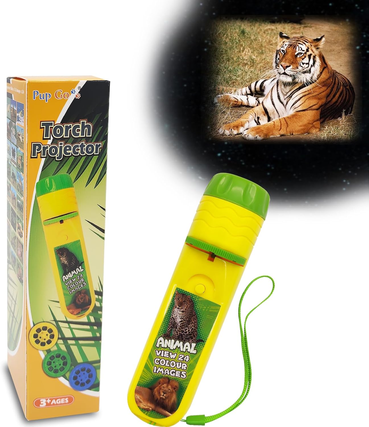 Pup Go Animal Torch and Projector with 3 Discs 24 Images, Kids Torch for Boys, A...