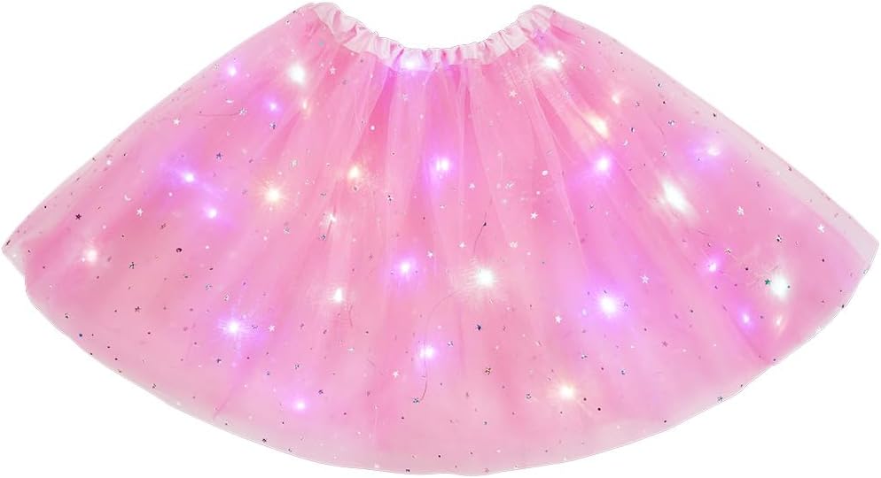URAQT Tulle Tutu Skirts for Women LED Light Up, Tutu Skirts Sequins Stars Elasti...