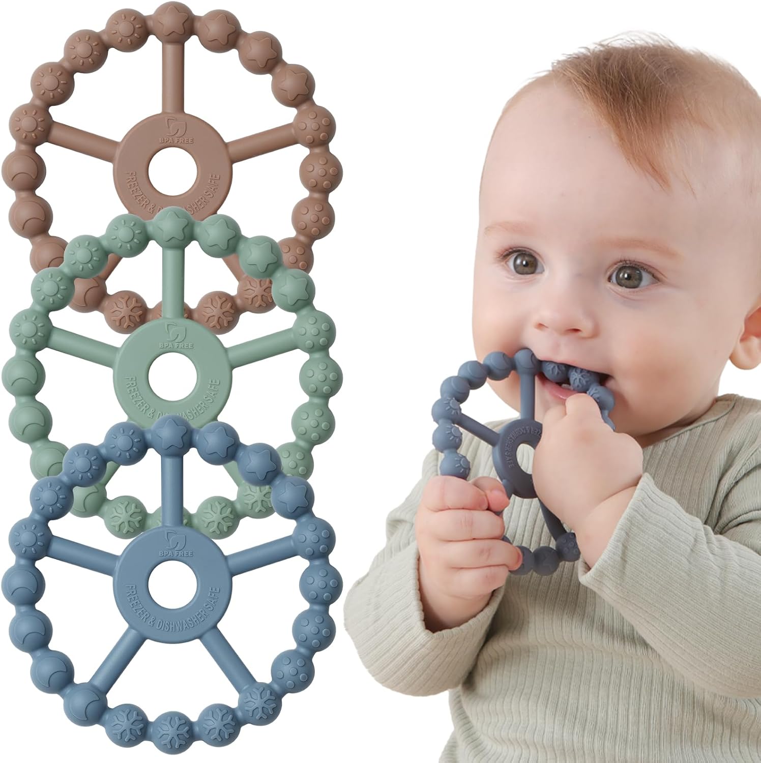 3 Pack Ring Teether, Silicone Teething Ring Toys for Babies 0-6 Months, Seposeve...