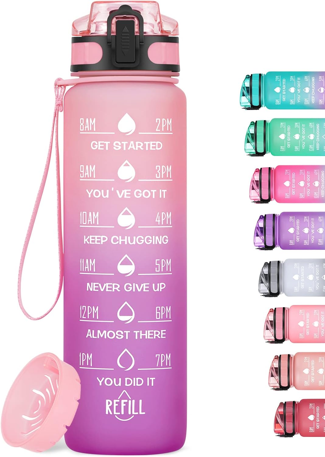HydroPal 1L Sports Water Bottle, Slim Plastic Motivational Drink Bottle with Fil...