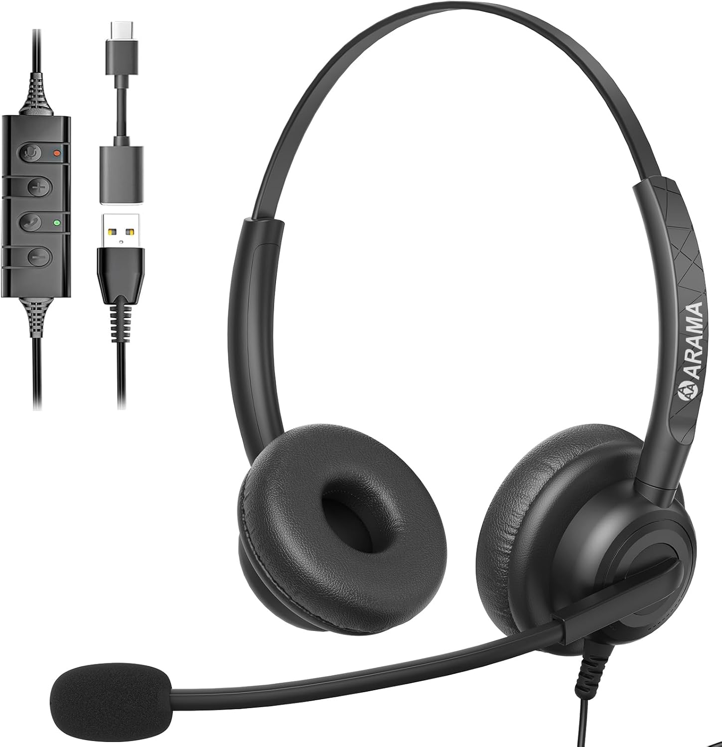 Arama Headset with Microphone for Pc, USB Headset with Noise Canceling Microphon...