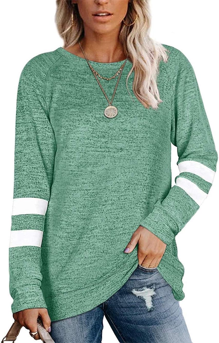 Famulily Women Comfy Striped Colour Block Soft Long Sleeve Tunics Tops Casual Sw...
