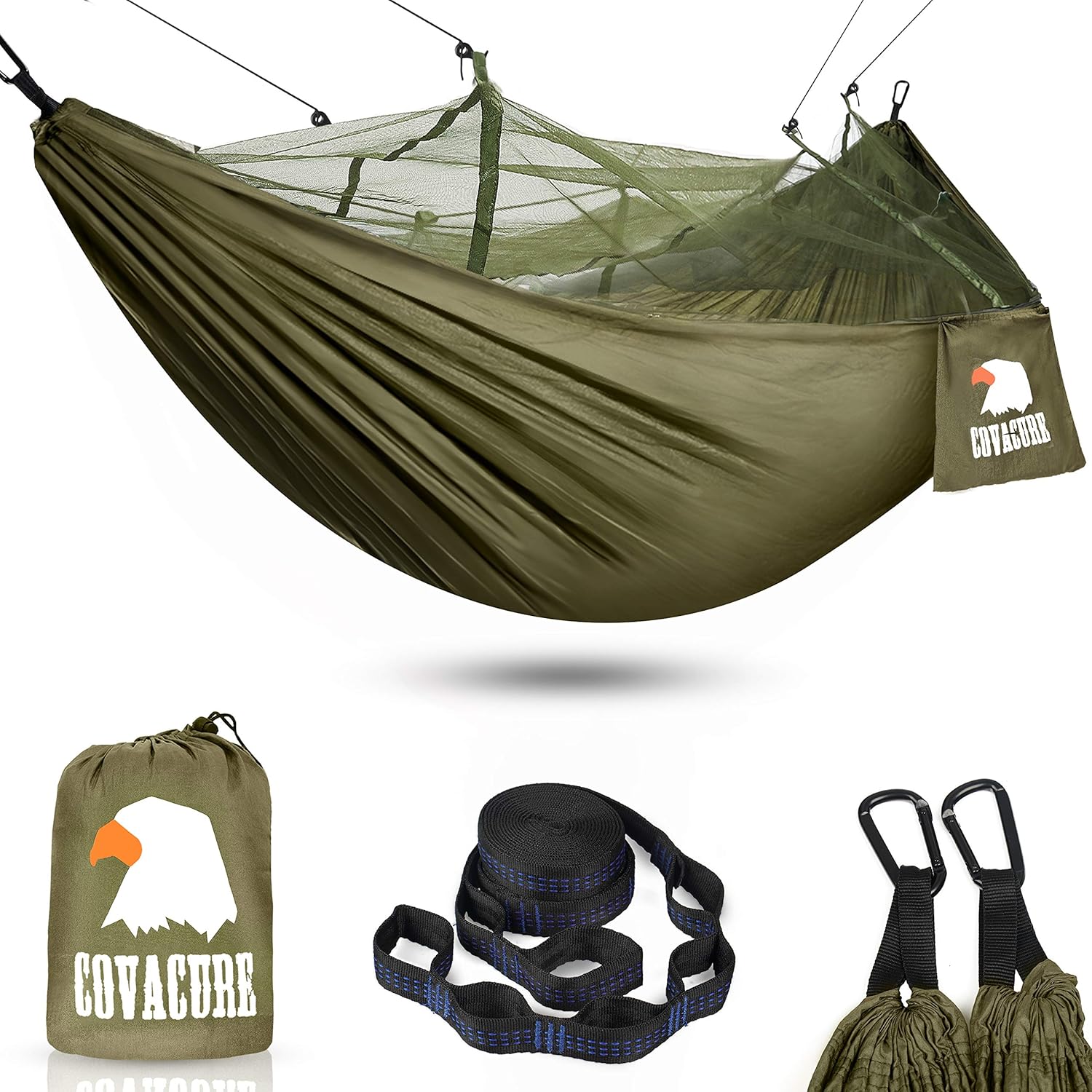 COVACURE Camping Hammock with Mosquito Net, Ultralight 210T Parachute Nylon with...