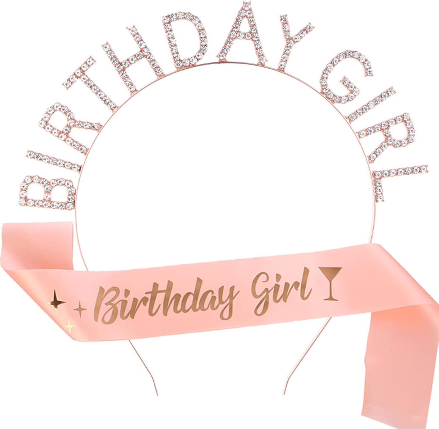 Leixi Birthday Crowns for Women, Rose-Gold Birthday Girl Sash & Birthday Tiara S...