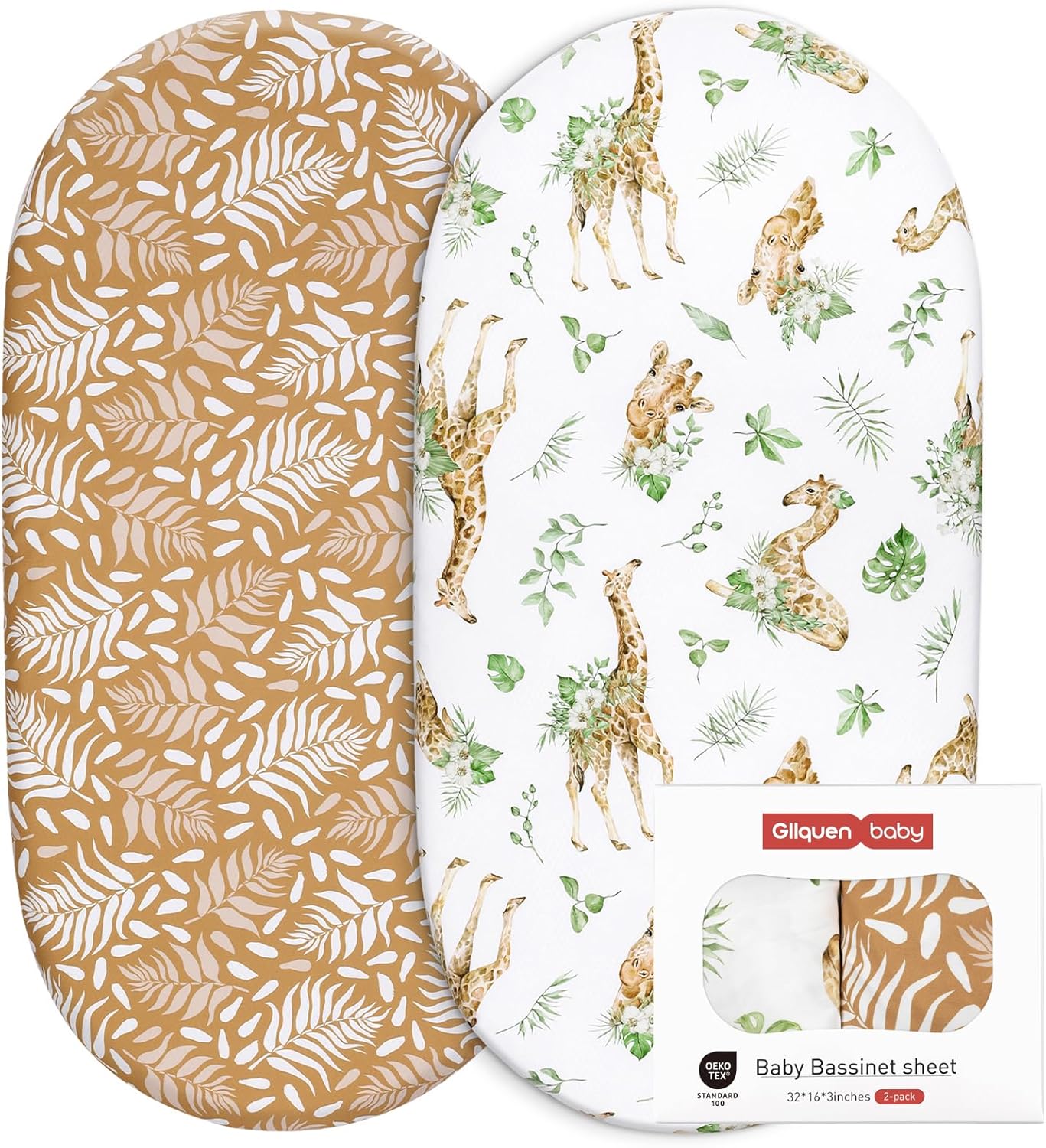 GLLQUEN BABY 2 Pack Moses Basket Fitted Sheets, Newborn Pram Sheets Fitted, 100%...