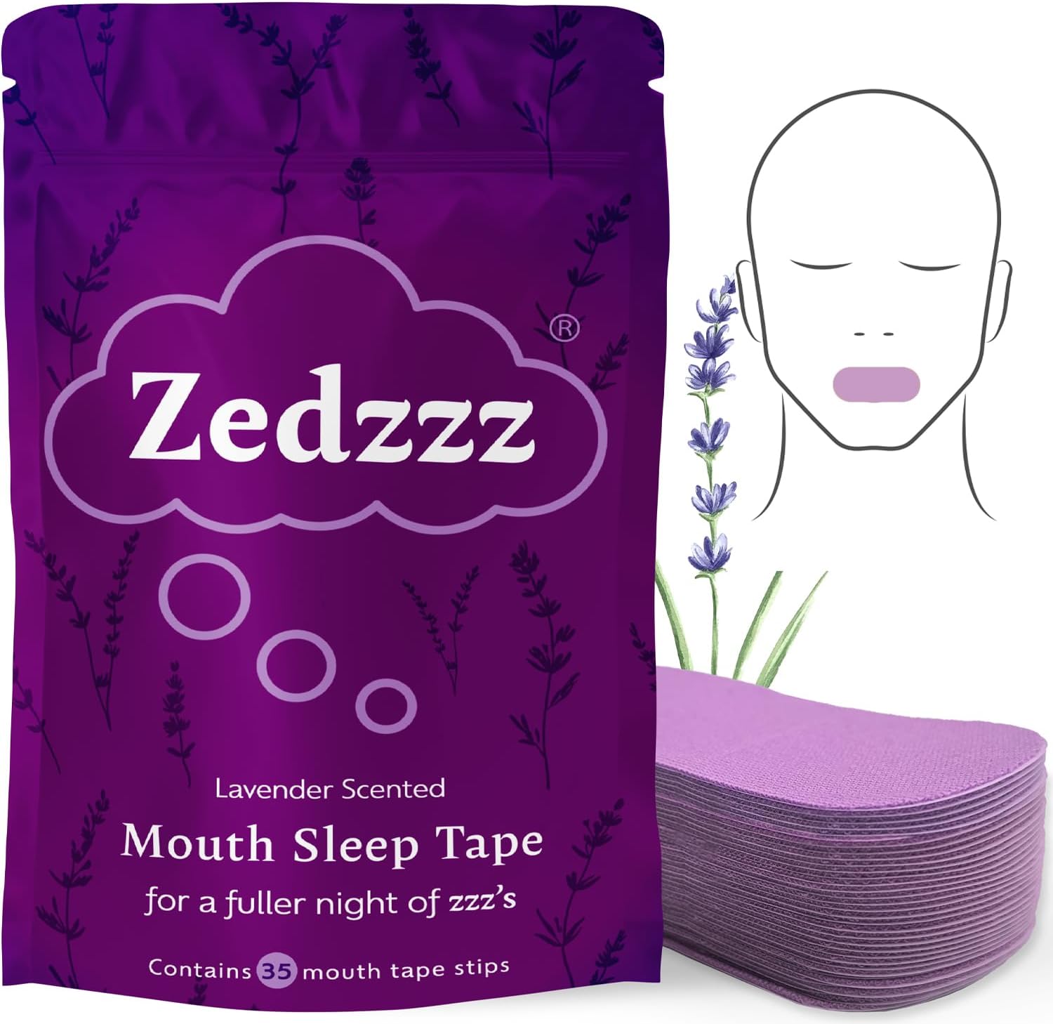 Zedzzz Lavender Scented Mouth Tape for Sleeping (35 Strips) | Anti Snoring Aid f...