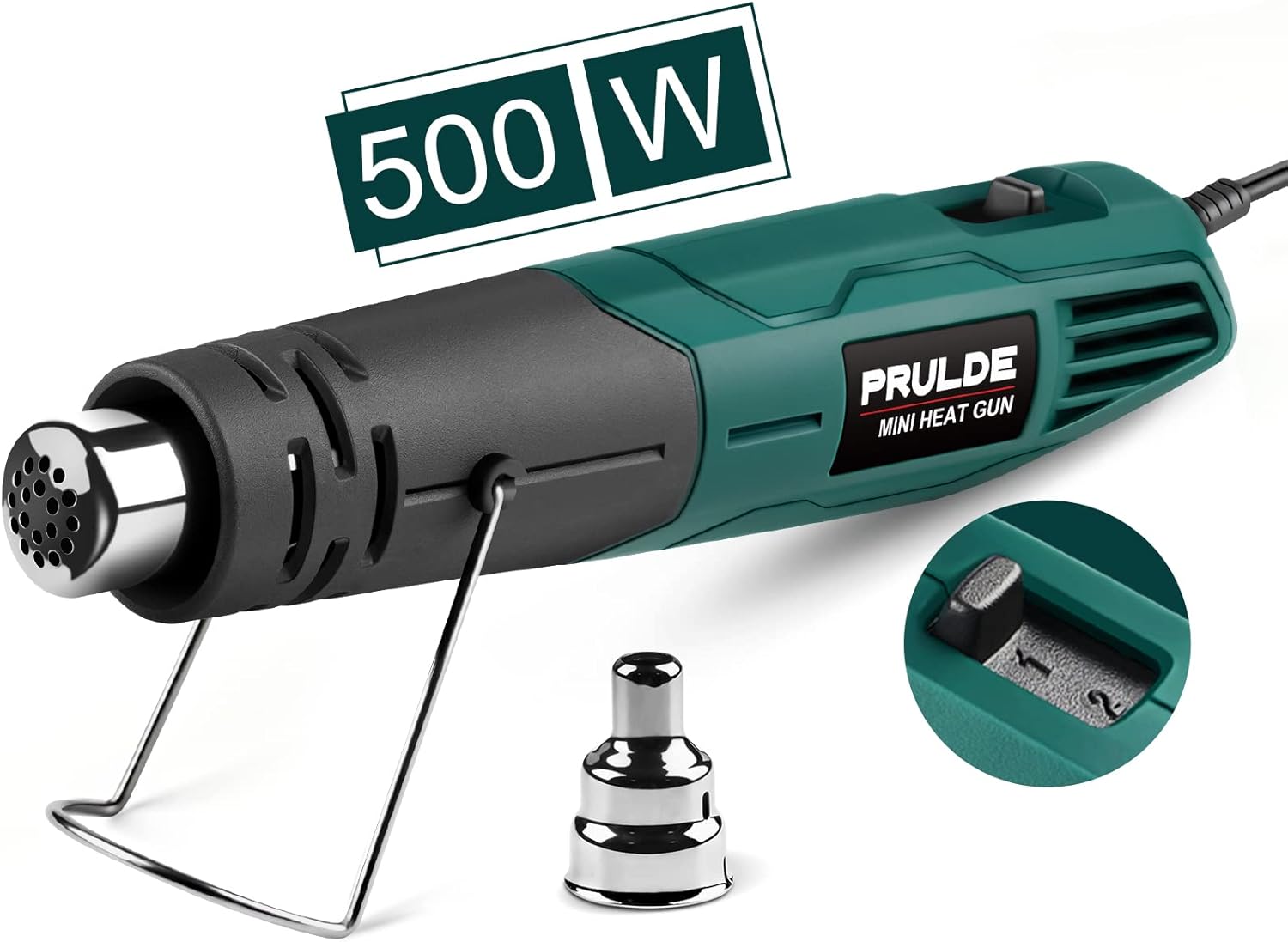 PRULDE Mini Heat Gun Dual Temp, 500W Hot Air Gun Tool 248℃-454℃ with one Nozzle...