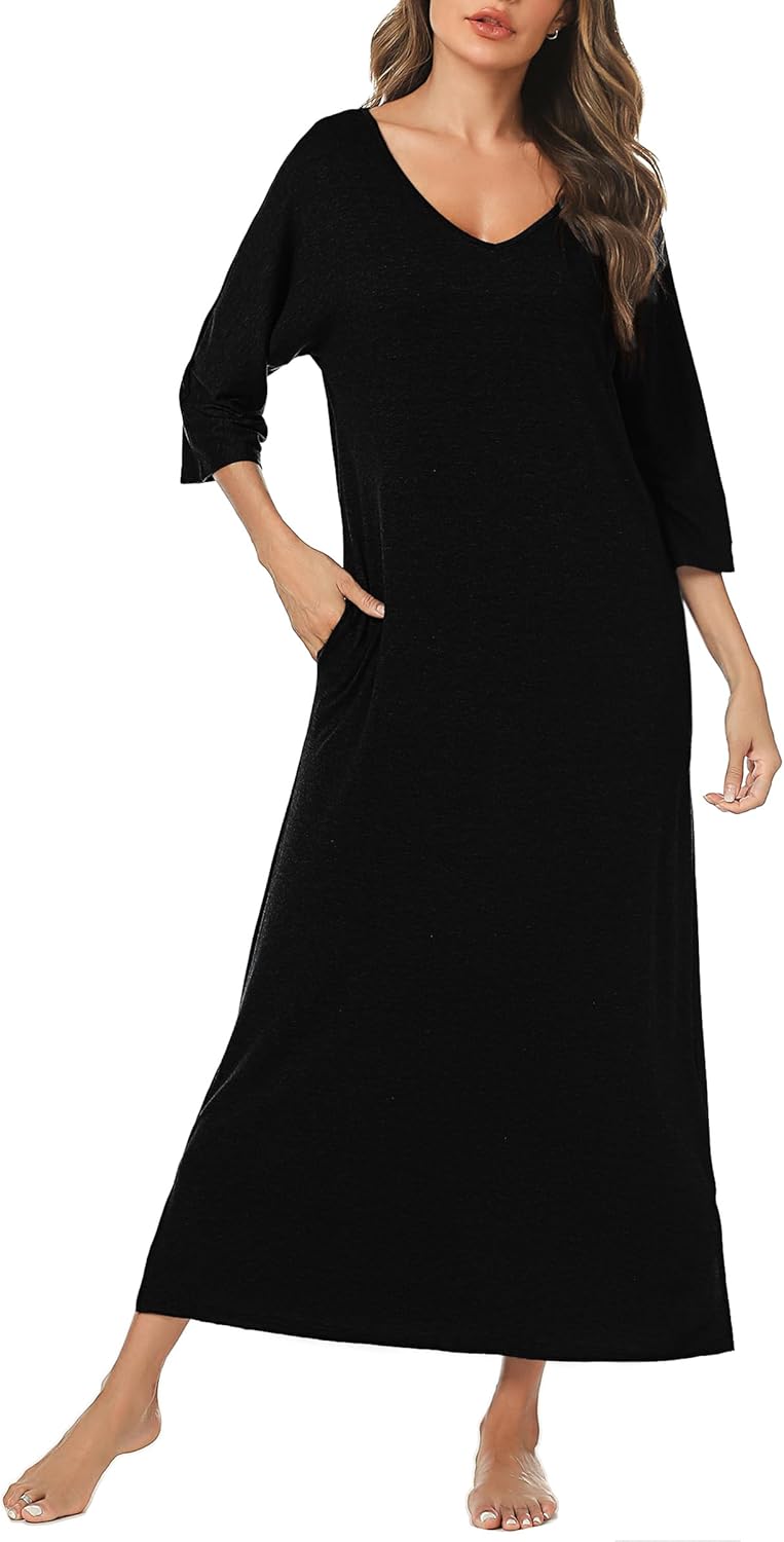 Uniexcosm Long Nightdress for Women Nightgowns 3/4 Sleeve Cotton Nighties Baggy...