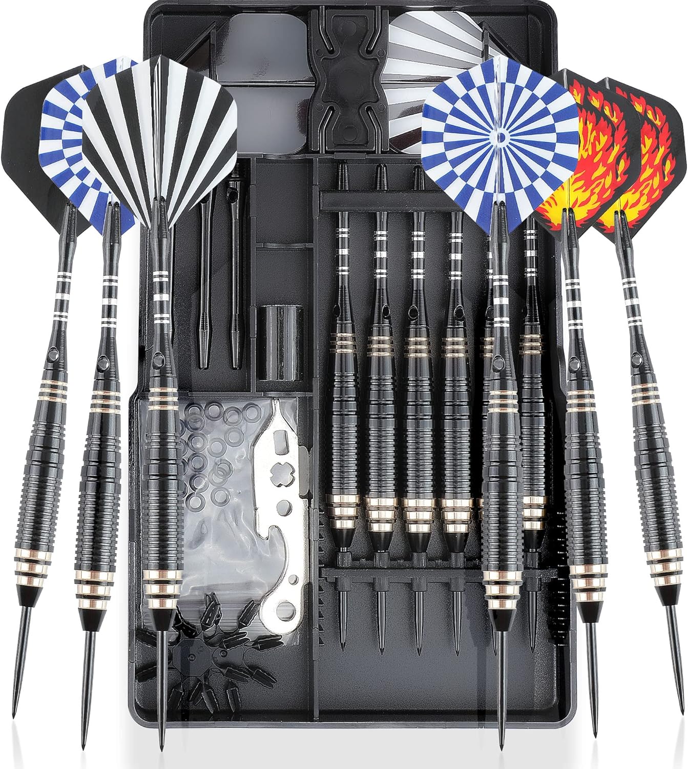 CareGames 6pcs Steel Tip Darts,Professional 24g Metal Dart Set with 12 Dart Flig...
