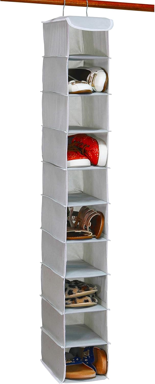 Simple Houseware 10 Shelves Hanging Shoes Organizer Holder for Closet, Grey Grey...