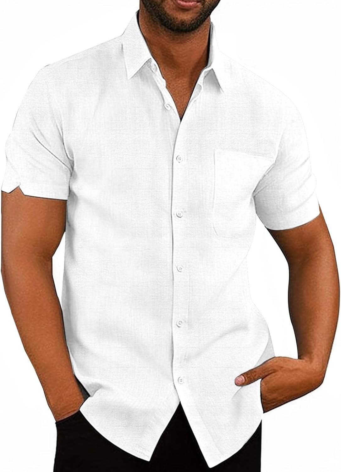 Friptspyg Mens Shirts Short Sleeve Shirts Men Linen Button Down Beach Causual Sh...