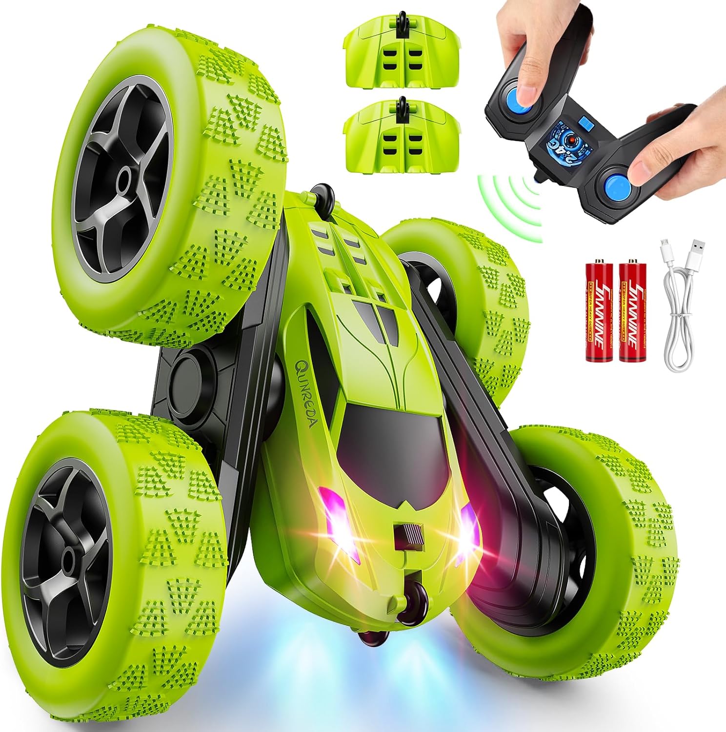 QUNREDA Remote Control Car for Kids Ages 6+, RC Cars Stunt Car Toy 4WD Double Si...