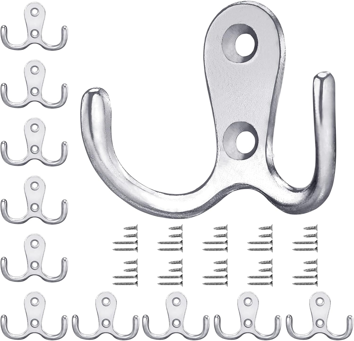Gorffy Door Hooks 10PCS, Retro Silver Double Heavy Duty Metal Coat Hook with 40...