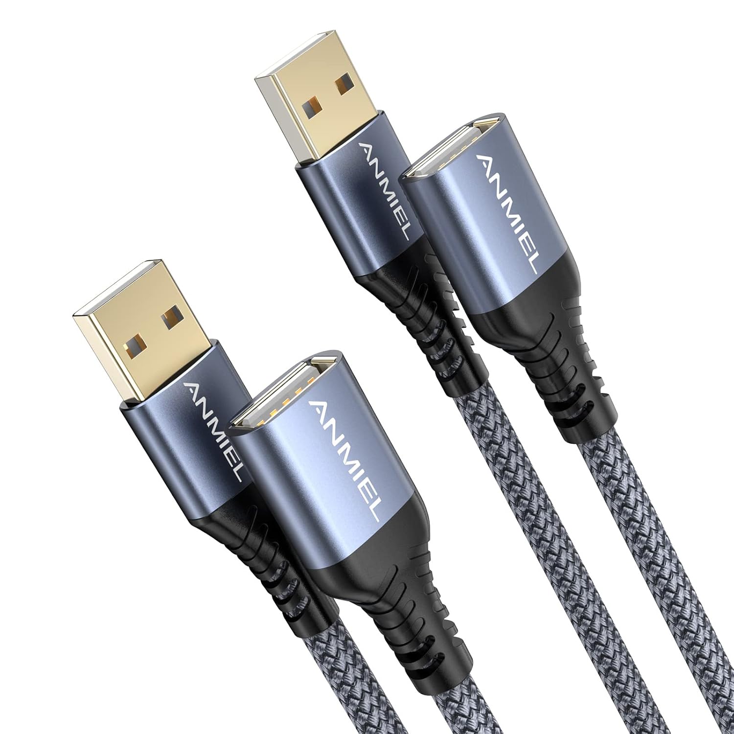 ANMIEL USB Extension Cable 2M+2M Type A Male to A Female Nylon Braided USB 2.0 E...