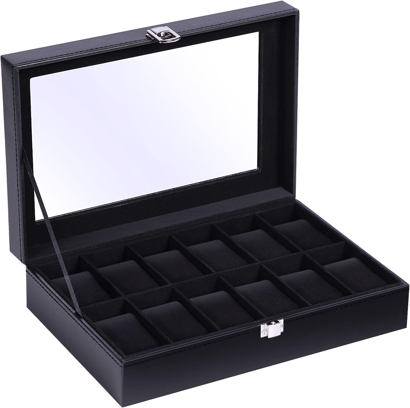 Ohuhu Watch Box with 12 Slots, Watch Case with Glass Lid, PU Leather Watch Holde...
