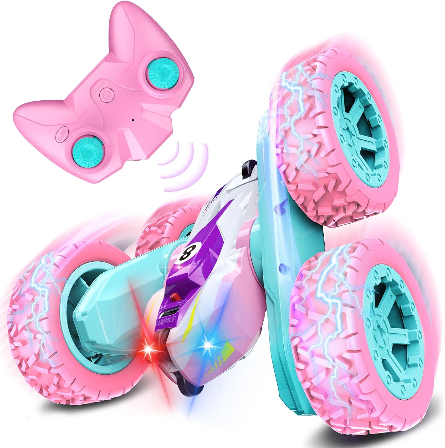 Gralal Pink Rc Car Toys for 4 5 6 7 8 9 Year Old Girls Gifts, 360° Flip Remote C...