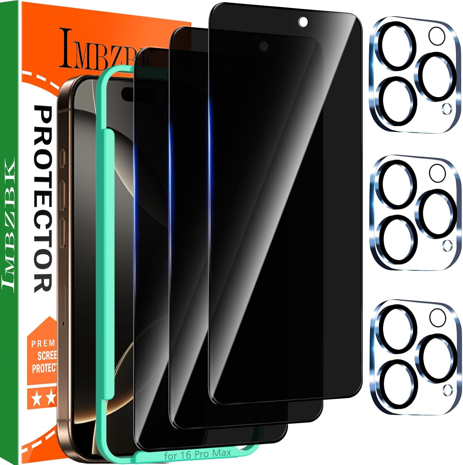 IMBZBK 3 Pack Privacy Screen Protector for iPhone 16 Pro Max Tempered Glass Acce...