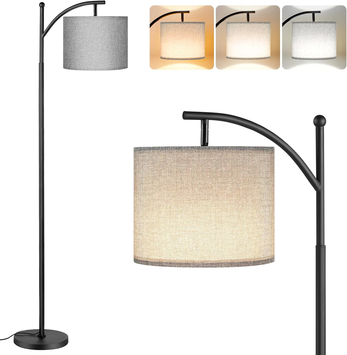 Aooshine Floor Lamps for Living Room, 60" Grey Standing Lamp with 3 Color Temper...