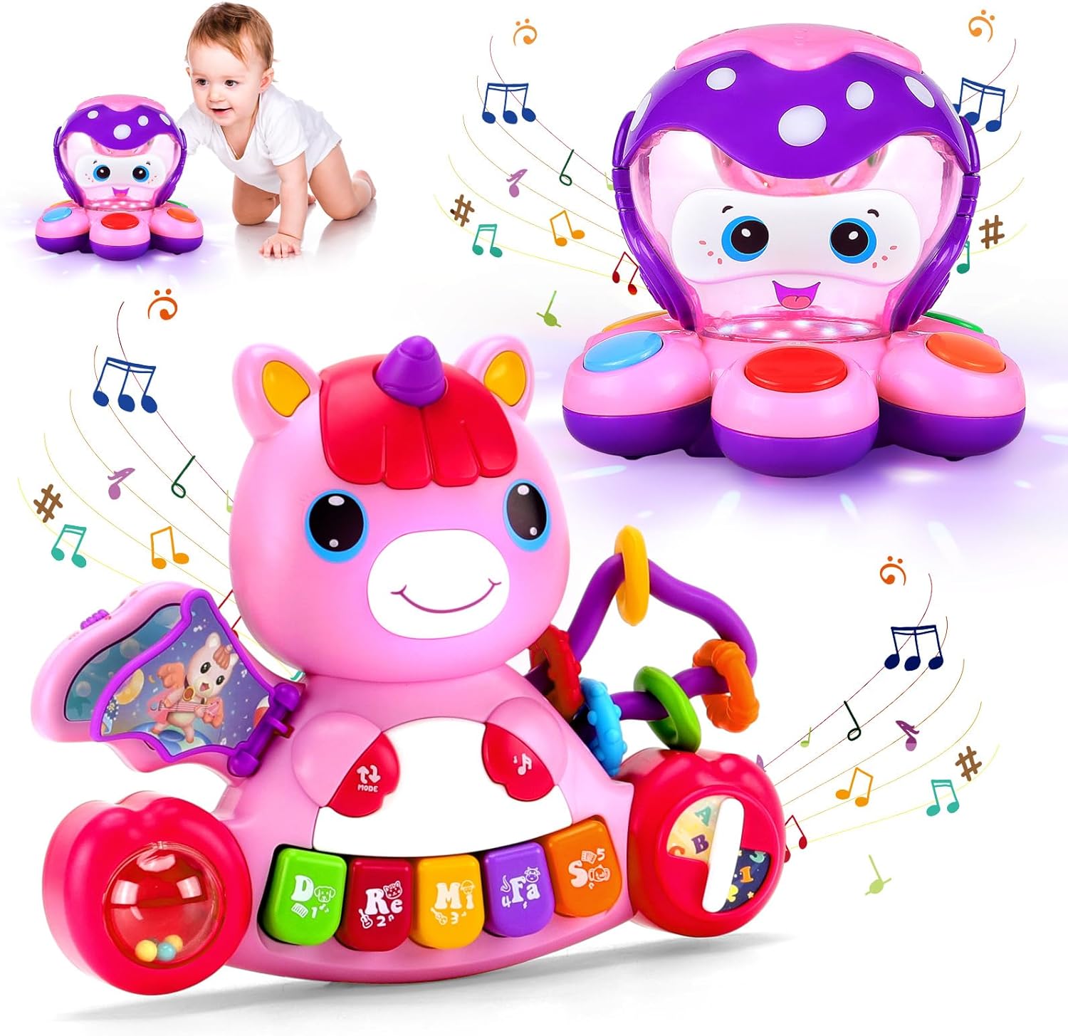 Baby Toys 6 Months Plus, Musical Unicorn Baby Piano Toys 6 12 18 Months Interact...