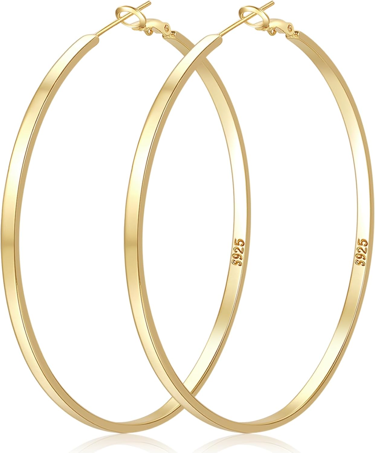 LOUMILEO Sterling Silver Hoop Earrings - Large, Lightweight, Hypoallergenic, Thi...