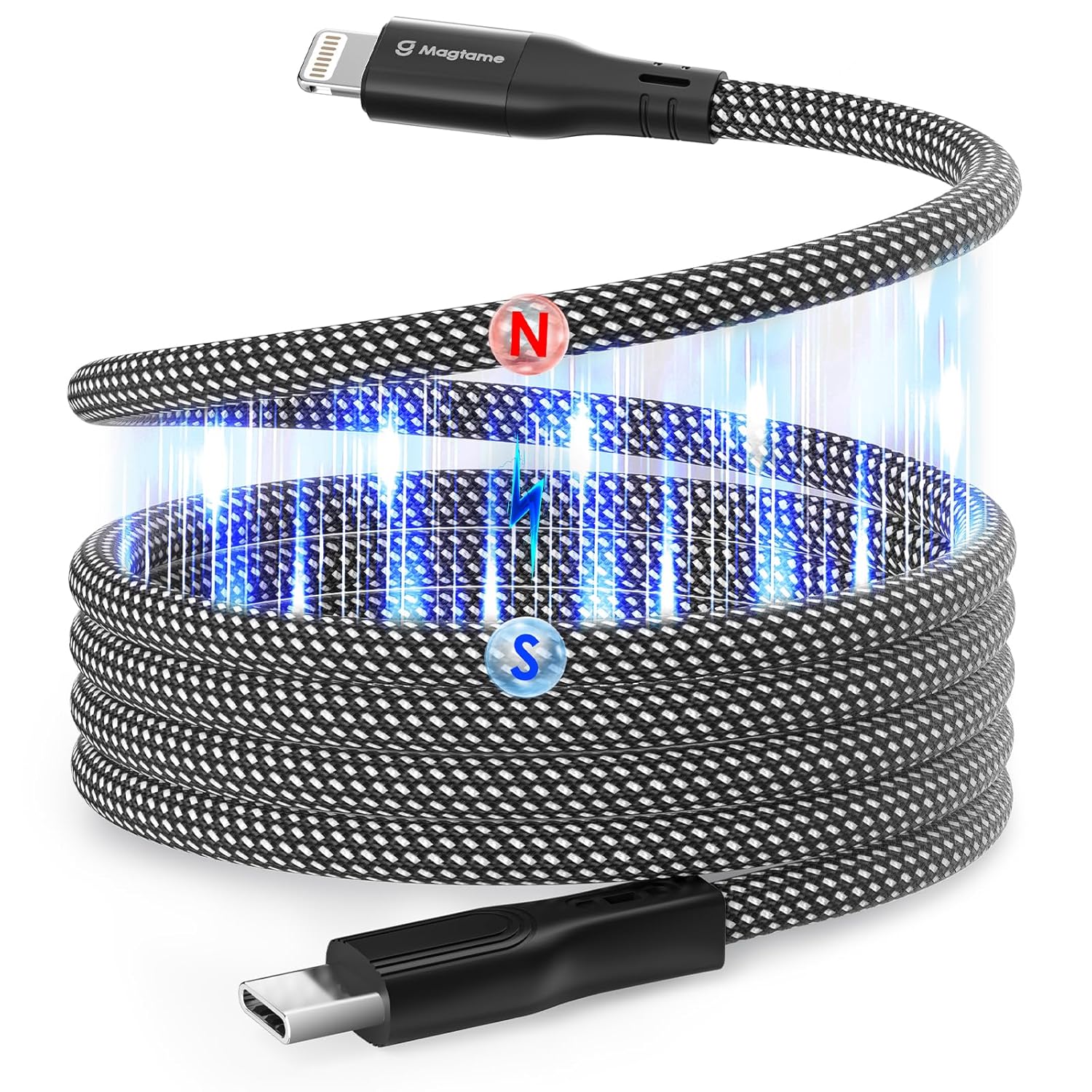 Magtame Magnetic USB C to Lightning Cable Coiled, 1M MFi Certified USBC to Light...