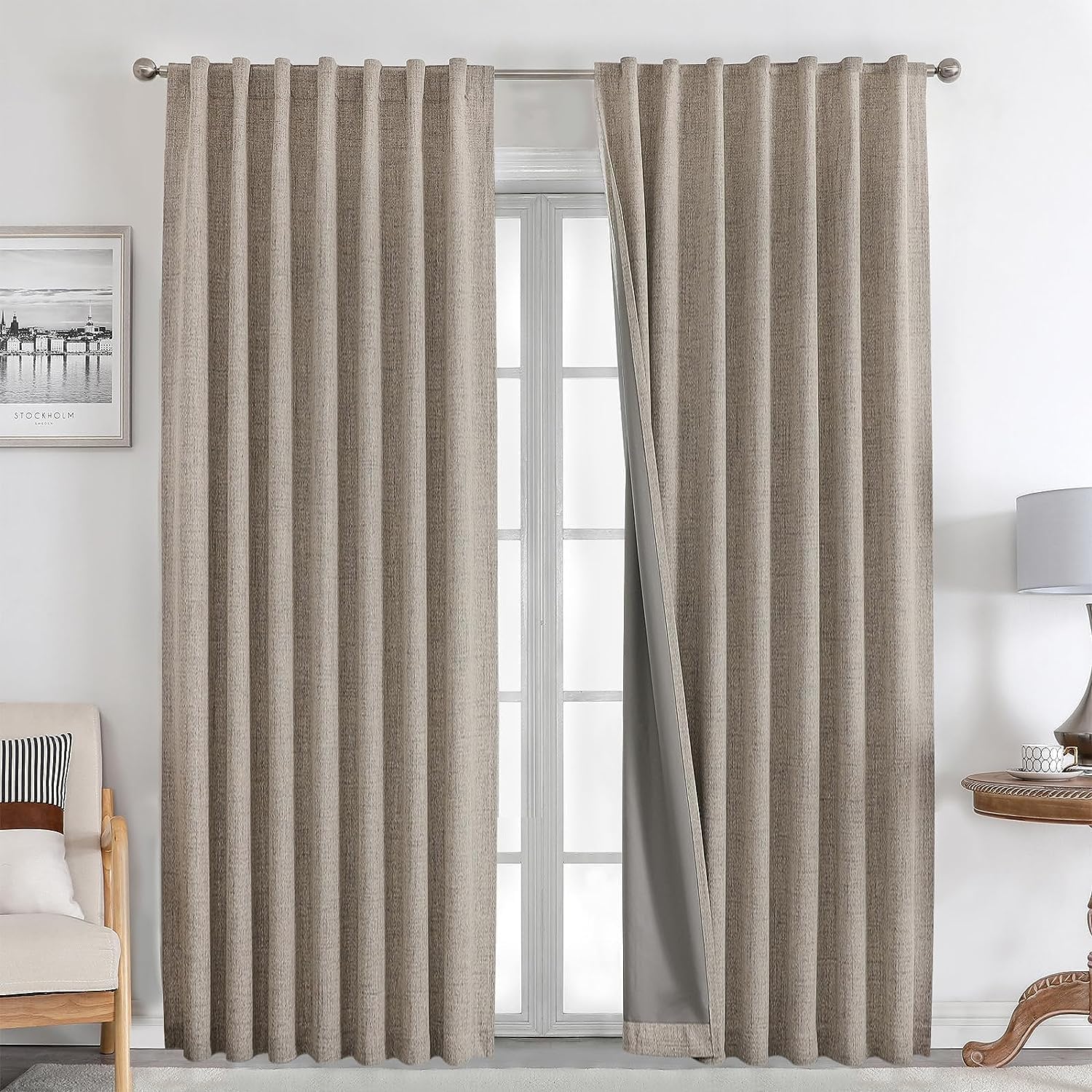 Joydeco 100% Blackout Linen Curtains Bedroom, Thermal Insulated Burlap Curtain &...