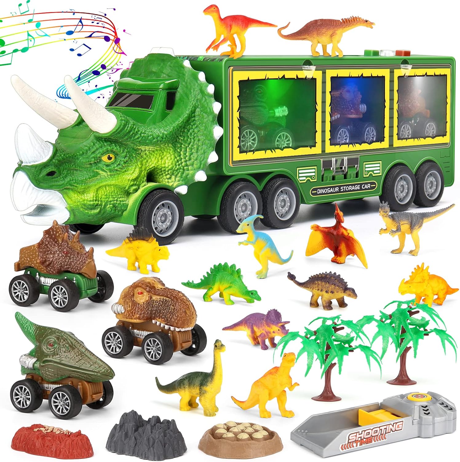 Aoskie Dinosaur Toys for Kids 3-7, Transporter Truck with Roar Sound & Lights, 3...