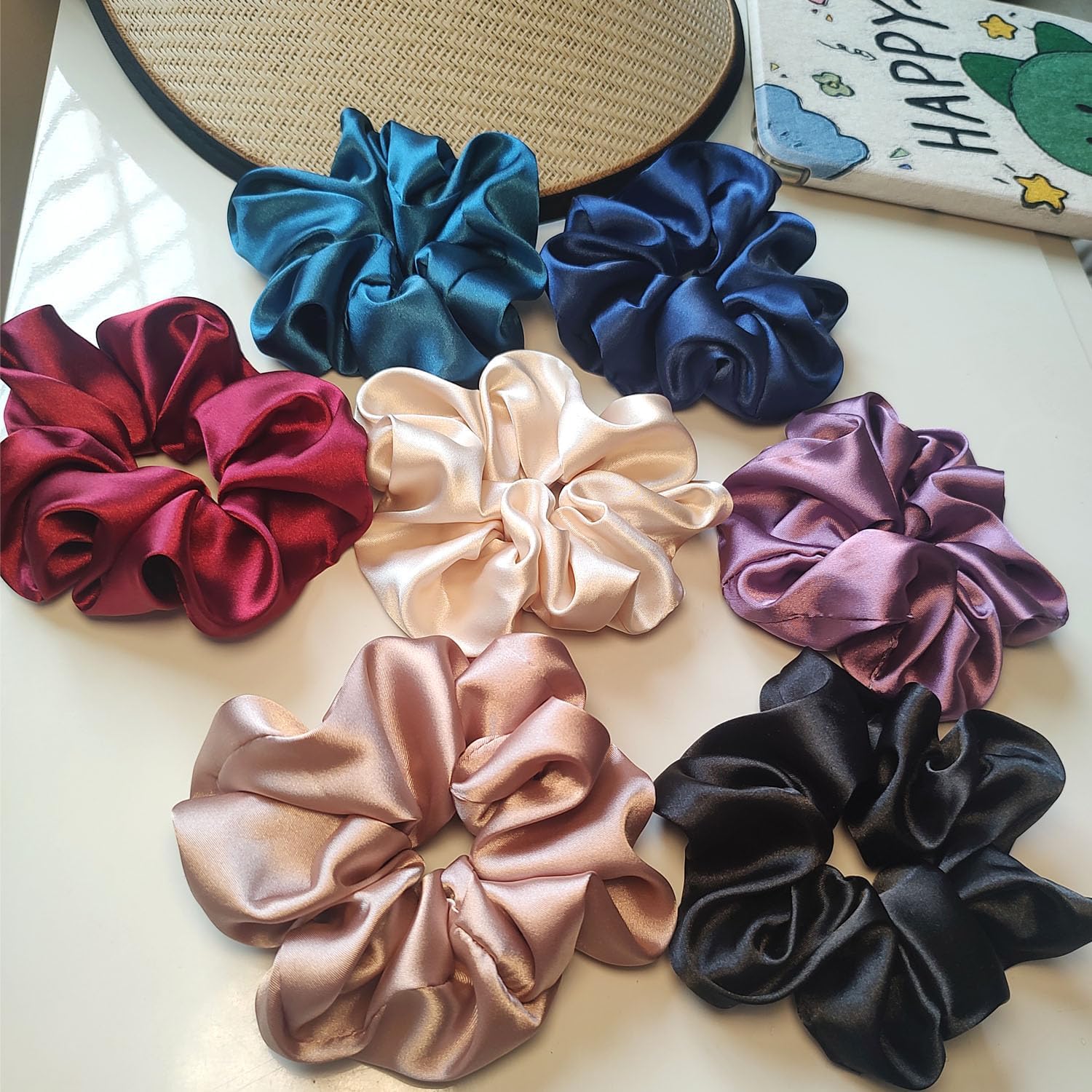 7Pcs Silk Hair Scrunchies for Women, Lengthening Satin Scrunchies for Hair, Soft...