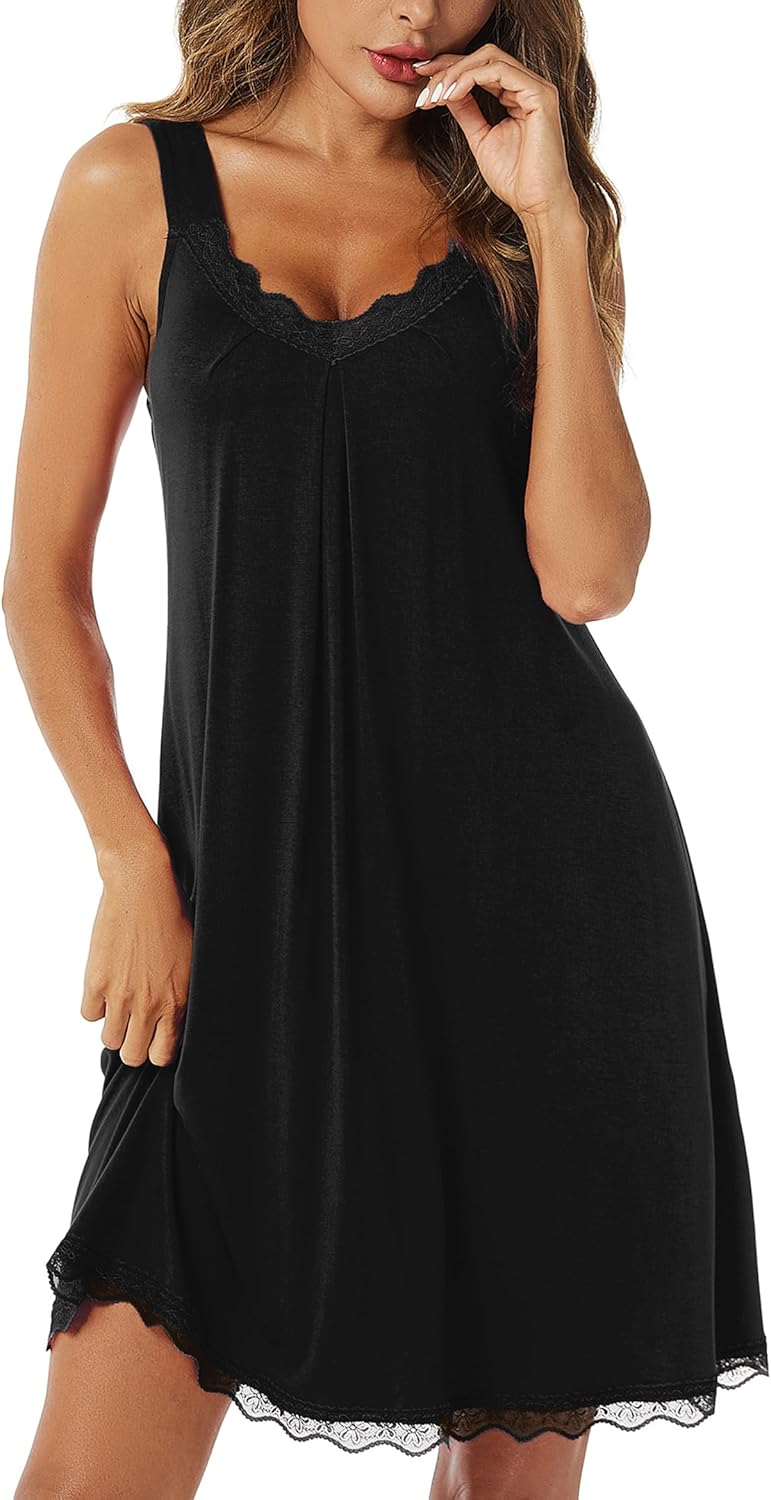 Uniexcosm Women's Nightdresses Sleeveless Nighties Cotton Lace Nightgown V Neck...
