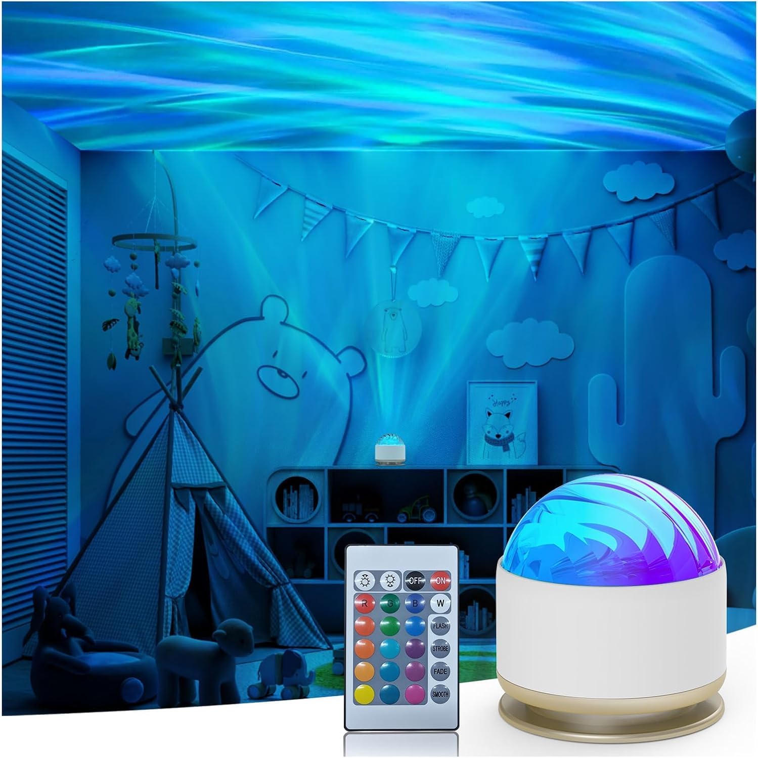 Northern Lights Aurora Projector Light, 16 Colors Lighting Galaxy Projector Sens...