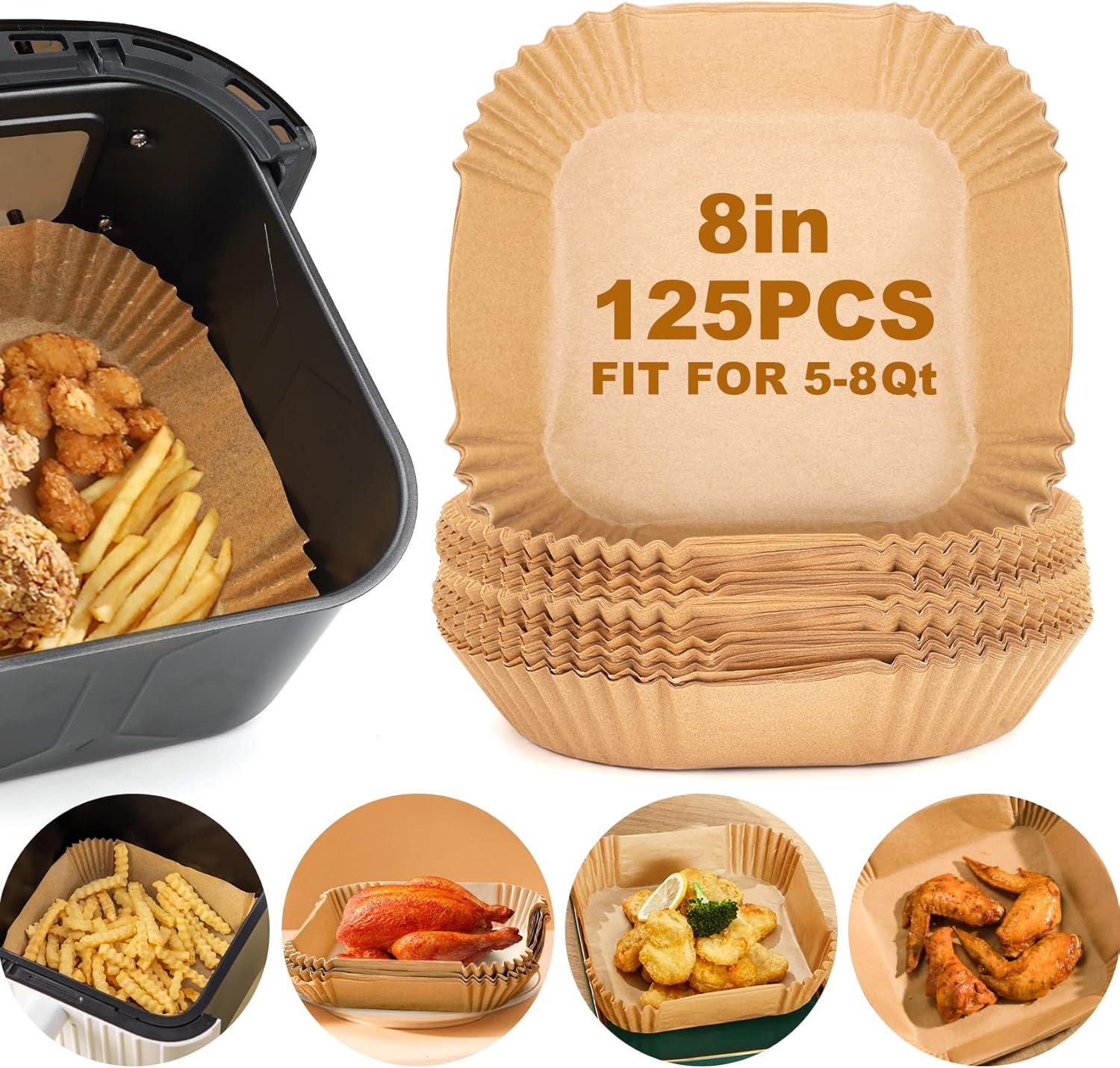 Air Fryer Paper Liners,125Pcs Parchment Paper, Air Fryer Disposable Paper Liner...