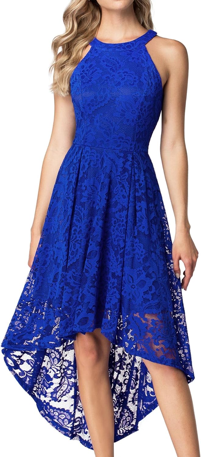 Dressystar Women Halter Lace Wedding Guest Dress Hi-Lo Cocktail Party Bridesmaid...