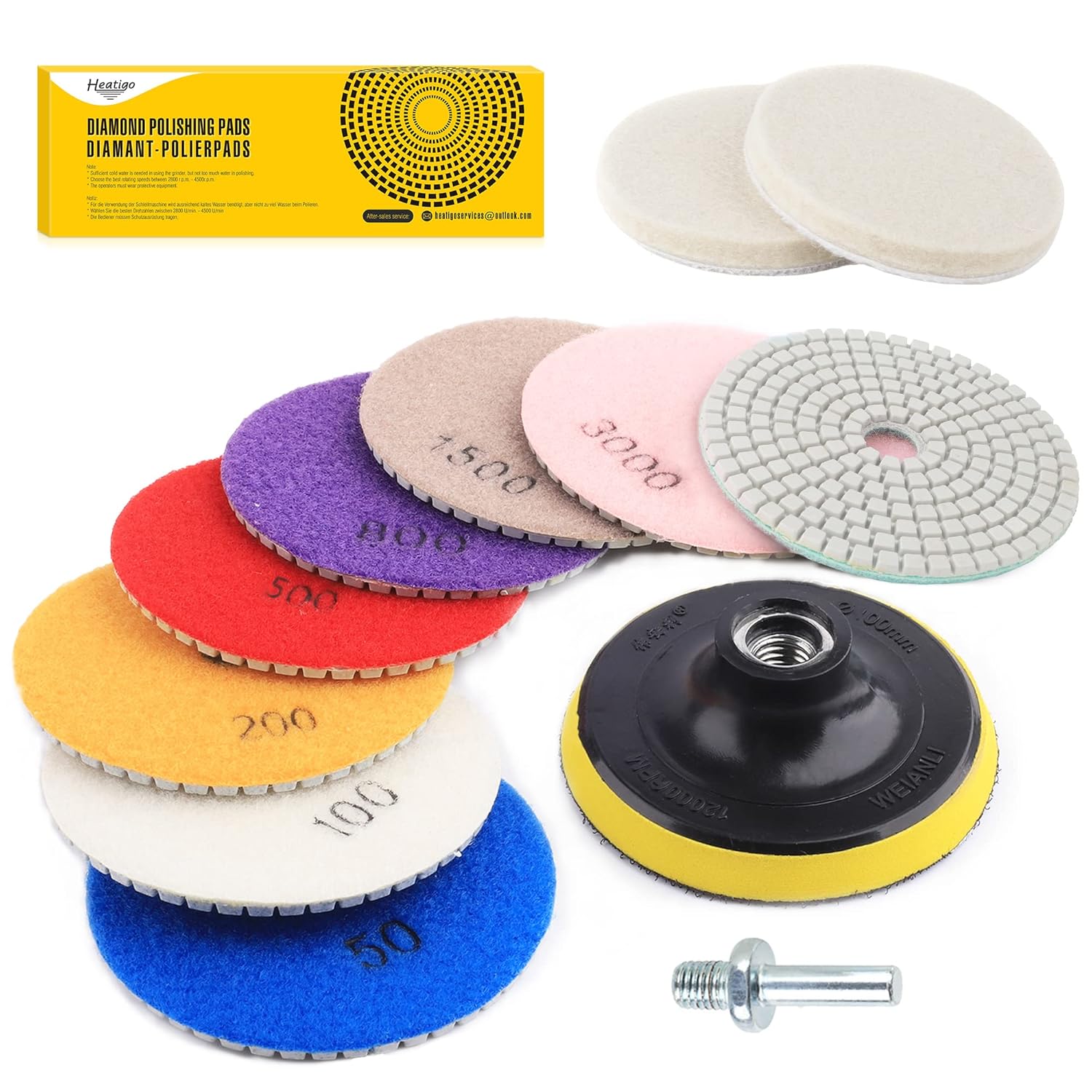 11PCS Diamond Polishing Pads Kit for Granite Stone Concrete Marble Grinding Disc...