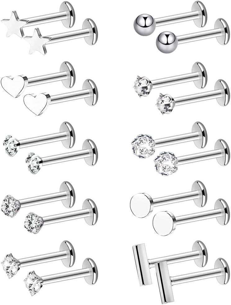 FUYOAL 20 Pieces Stainless Steel Nose Studs, Nose Piercing Jewelry Crystal Ball...