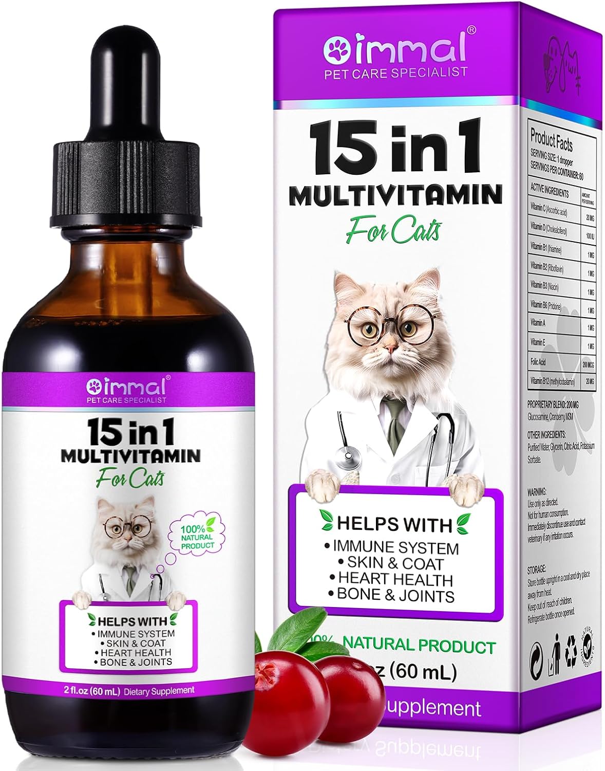Cat Vitamin and Supplements with Glucosamine & Cranberry, 15 in 1 Multivitamins...