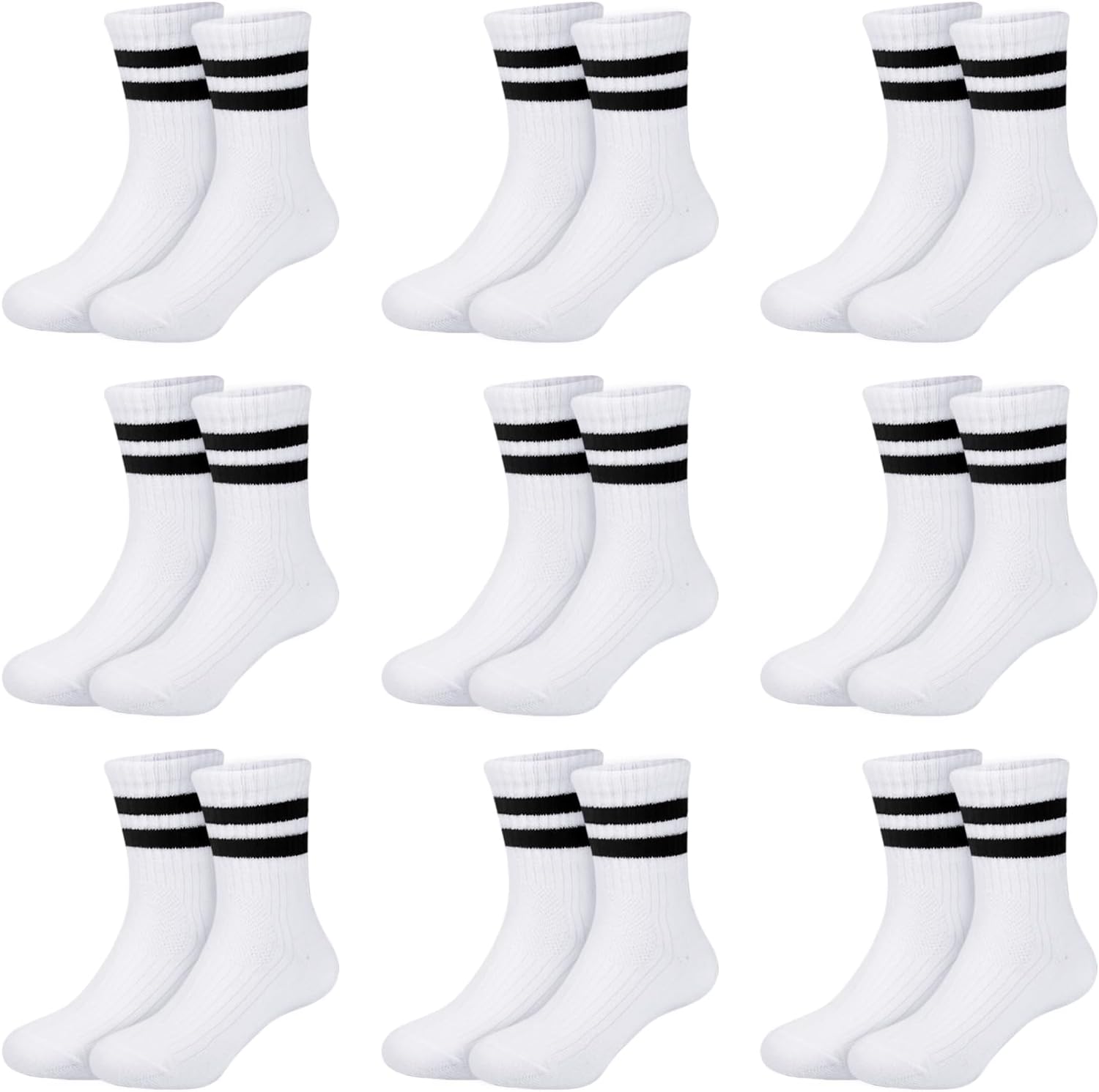 Auranso Boys Socks 9 Pairs Kids Sports Cushioned Crew Socks Girls Black White Gr...