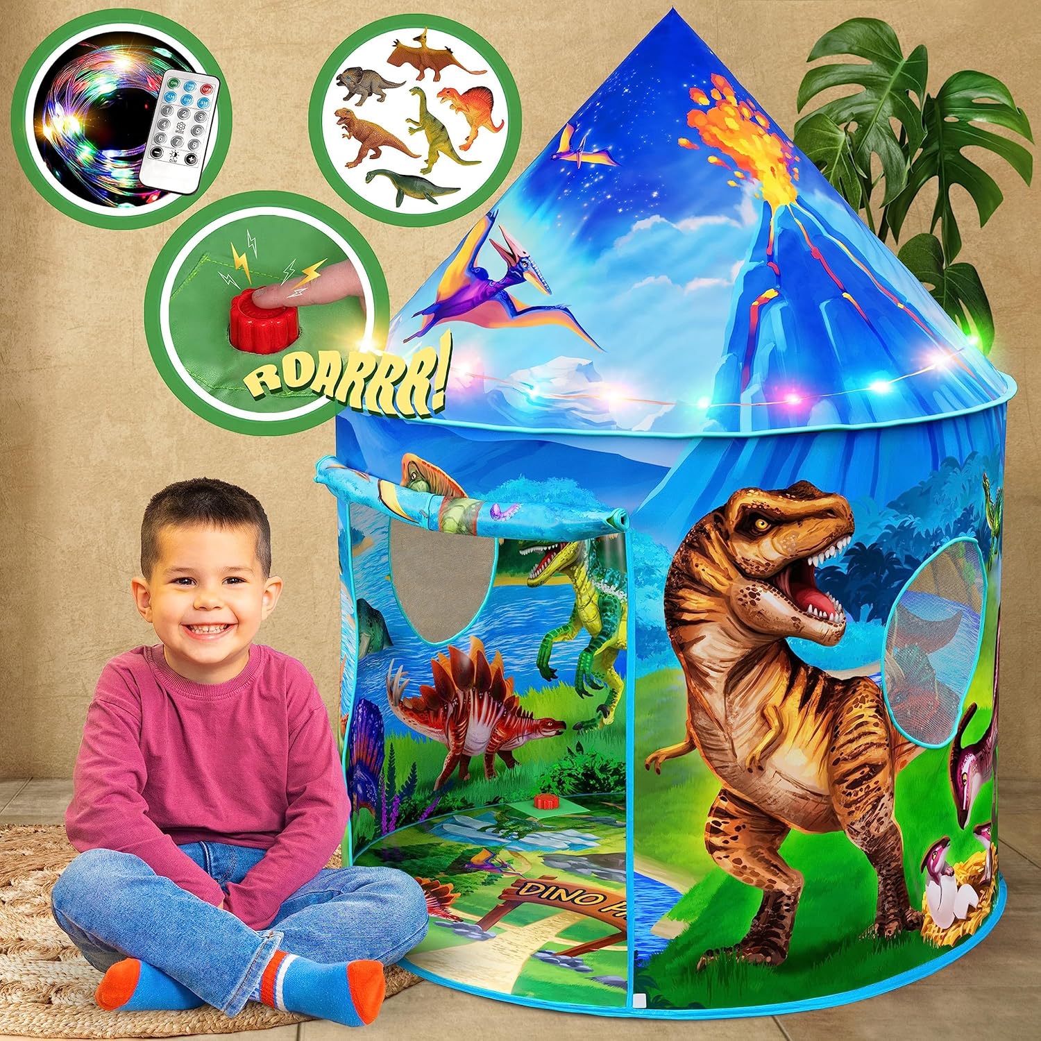 W&O Dino Paradise Play Tent with Roar Button, Dinosaur Toys and LED Lights - Epi...
