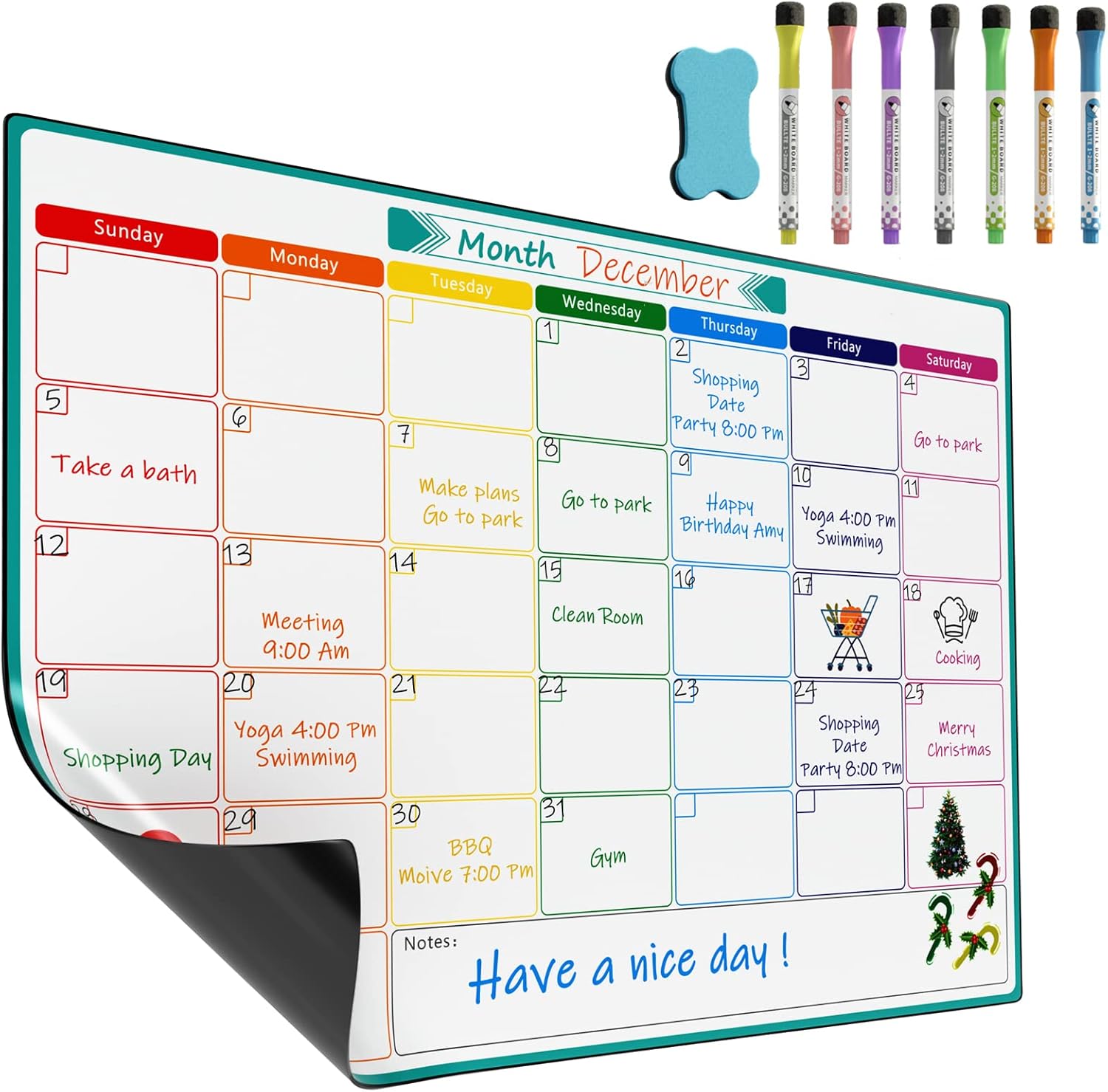 KTRIO Monthly Planner Whiteboard A3 Magnetic Whiteboard for Fridge Calendar Mont...