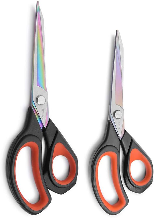 LIVINGO 2 Pack Premium Tailor Scissors Heavy Duty Multi-Purpose Titanium Coating...